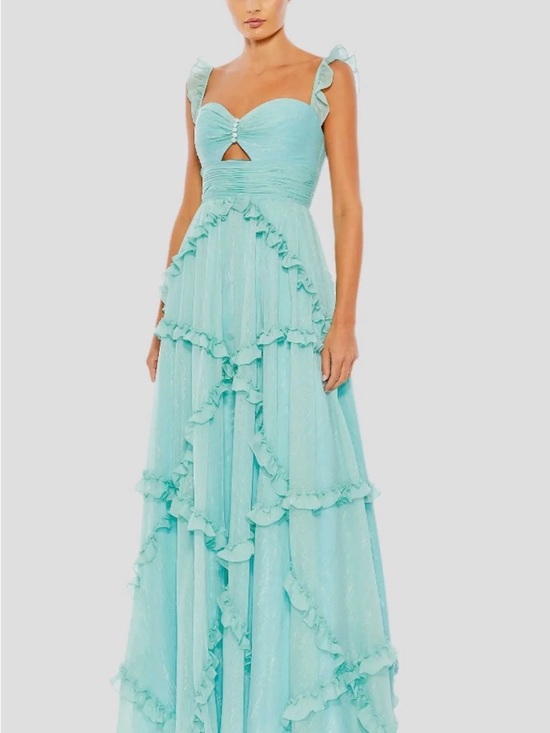 Mac Duggal Dresses & Skirts - Mac Duggal Aqua Ruffle-Tiered Maxi Gown